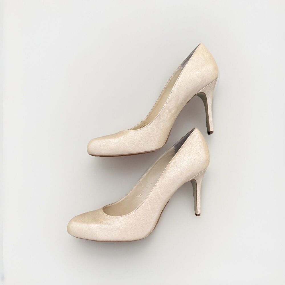 MAX STUDIO MARAIS Elegant Metallic Cream Fine Leather High Heels US Size 10M - Picture 2 of 12